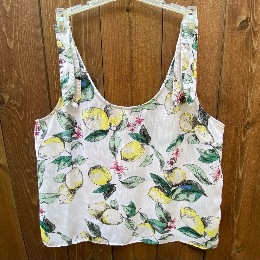 Lemon print tank with tie shoulders